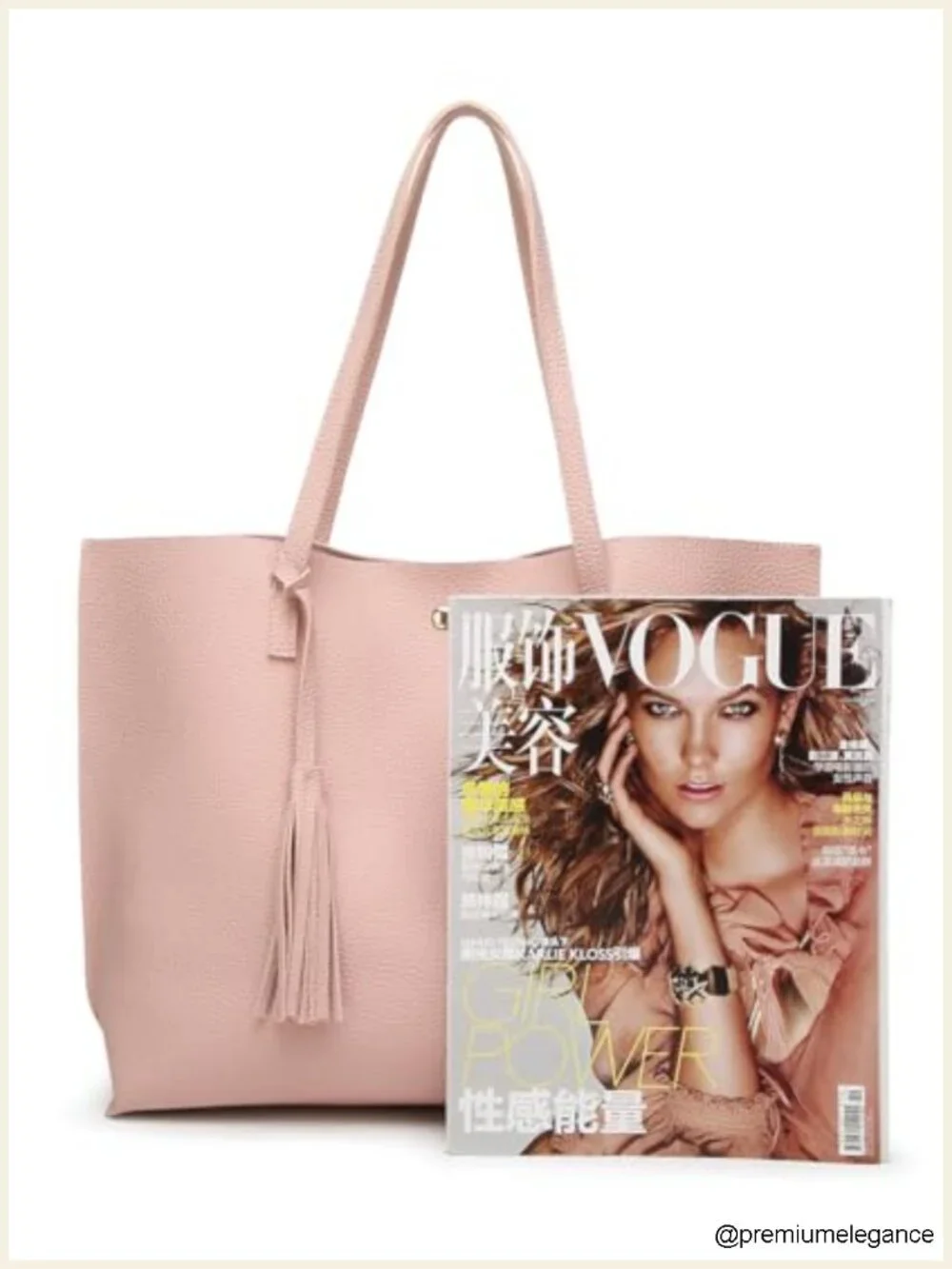 Faux Leather Tote Shoulder Bag with Tassel, Large Capacity Handbag